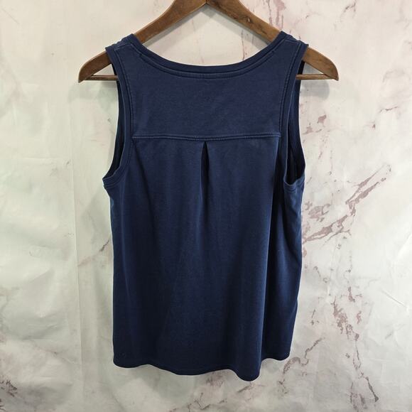 J Jill Shirt Womens Small Petite Tank Top Navy Pima Back Pleat Scoop Neck Tee T - Picture 5 of 8